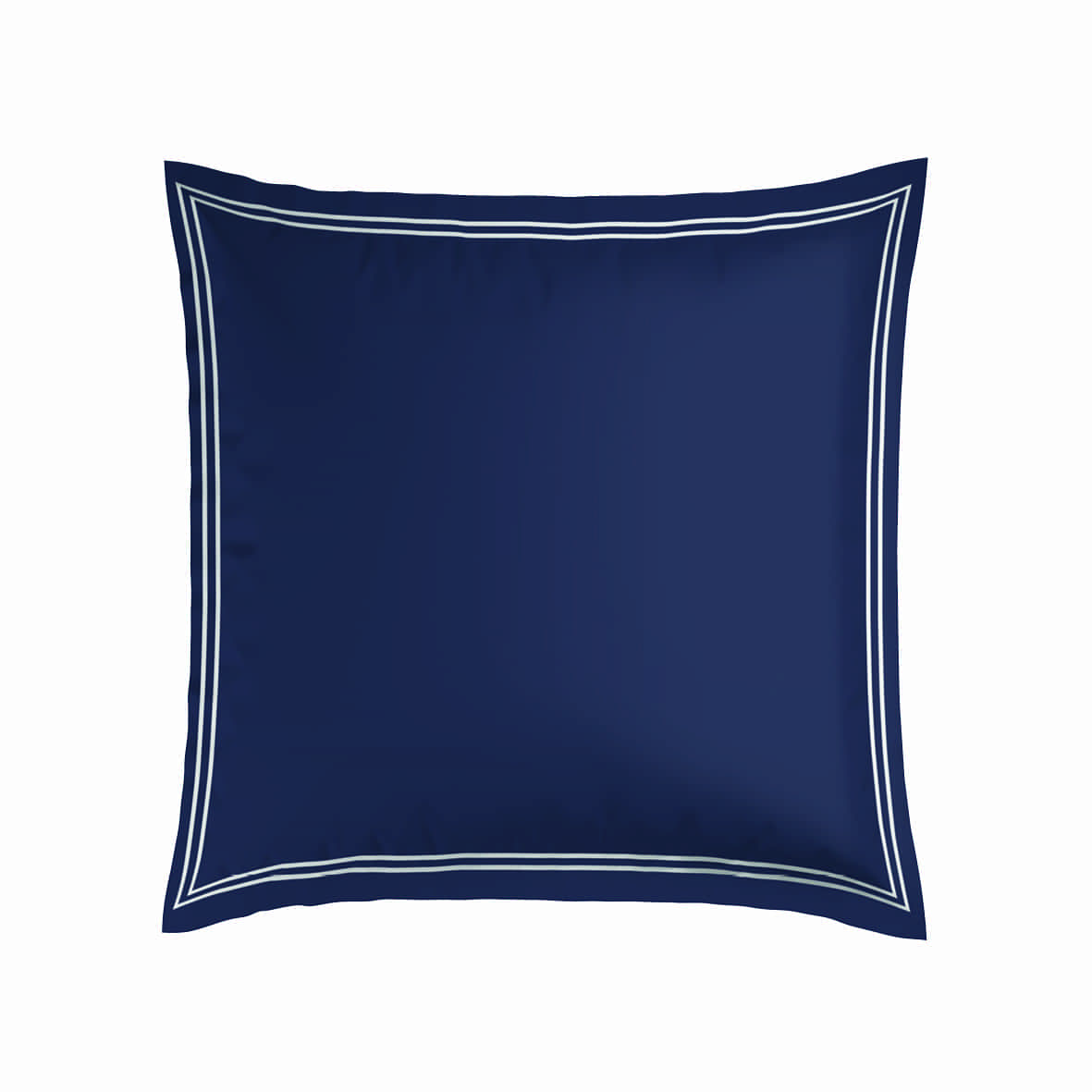 Set de 2 taies d'oreiller satin de coton - Annecy Blanc / Bleu fonce - 2 x (63 x 63 cm)
