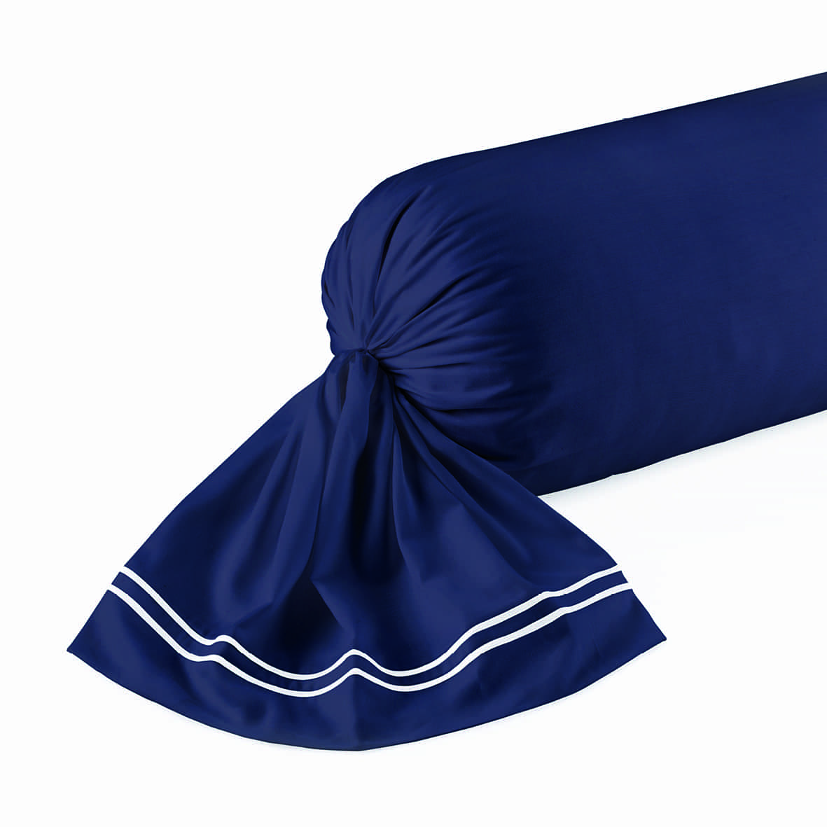 Taie de traversin satin de coton - Annecy Blanc / Bleu fonce - 43 x 210 cm