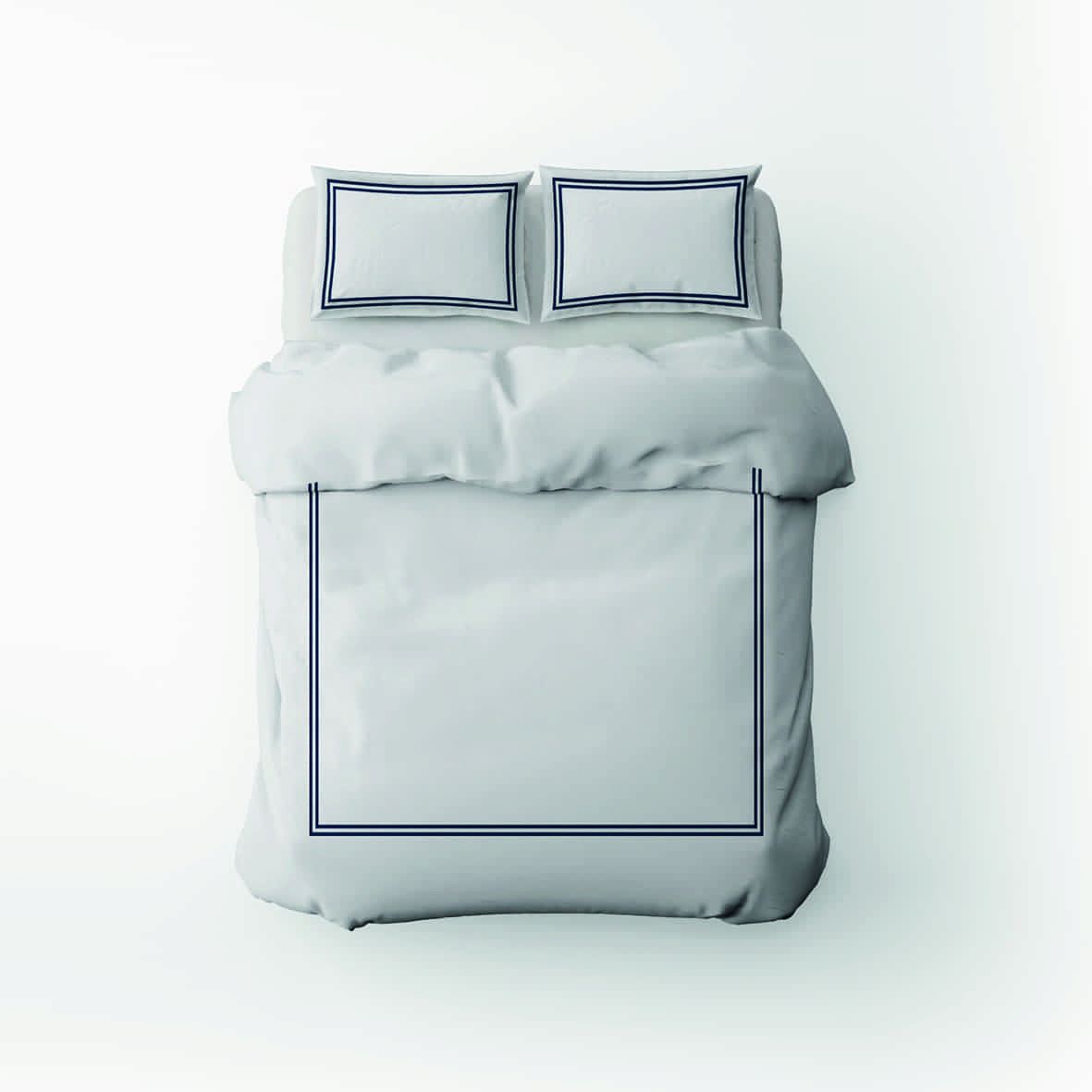 Housse de couette + 2 taies d'oreiller satin de coton - Annecy Bleu fonce / Blanc - 200 x 220 cm + 2 x (80 x 80 cm)