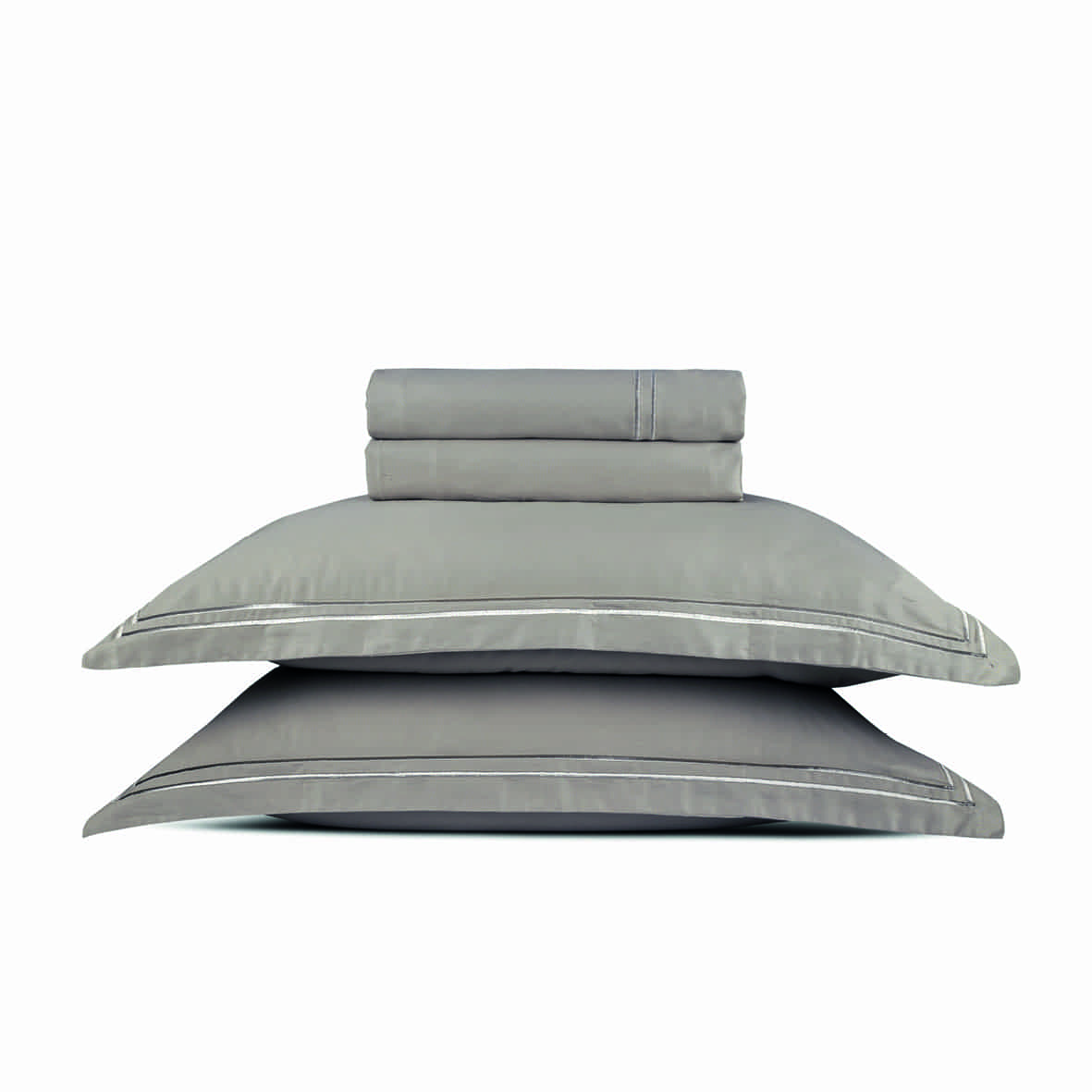 Ensemble de draps satin de coton - Annecy Taupe / Taupe - 230 x 290 cm + 180 x 200 x 30 cm + 2 x (50 x 80 cm)