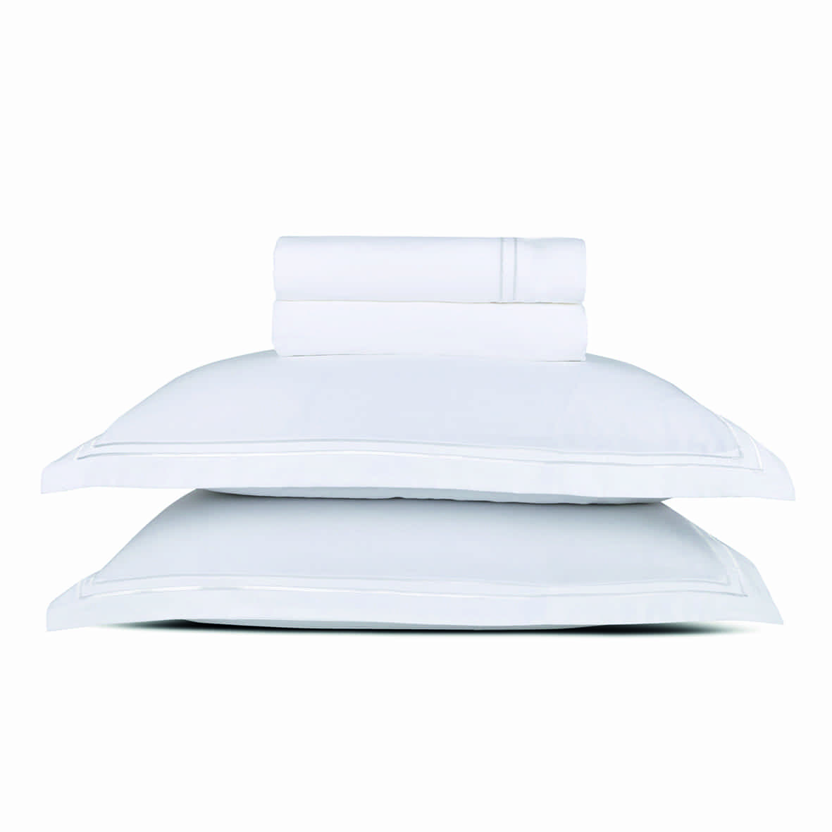 Ensemble de draps satin de coton - Annecy Blanc / Blanc - 230 x 290 cm + 180 x 200 x 30 cm + 2 x (50 x 80 cm)