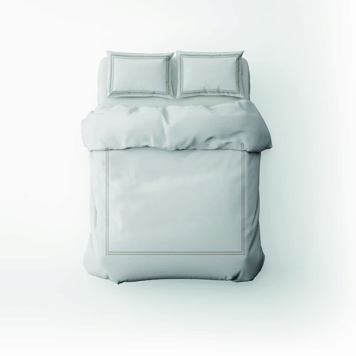 Housse de couette + 2 taies d'oreiller satin de coton - Annecy Taupe / Blanc - 260 x 240 cm + 2 x (63 x 63 cm)