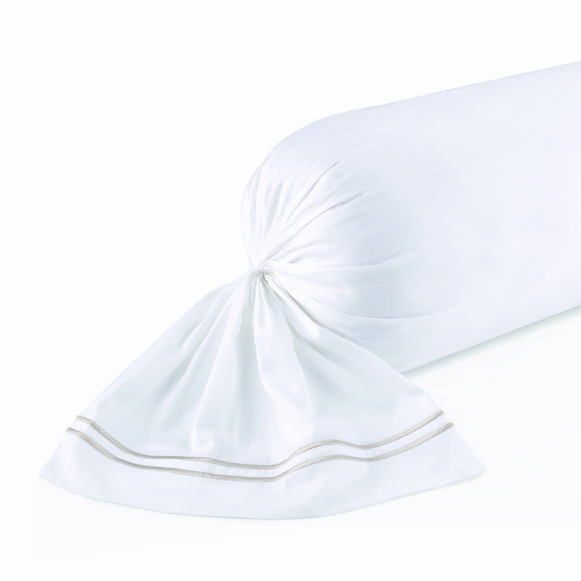 Taie de traversin satin de coton - Annecy Taupe / Blanc - 43 x 210 cm