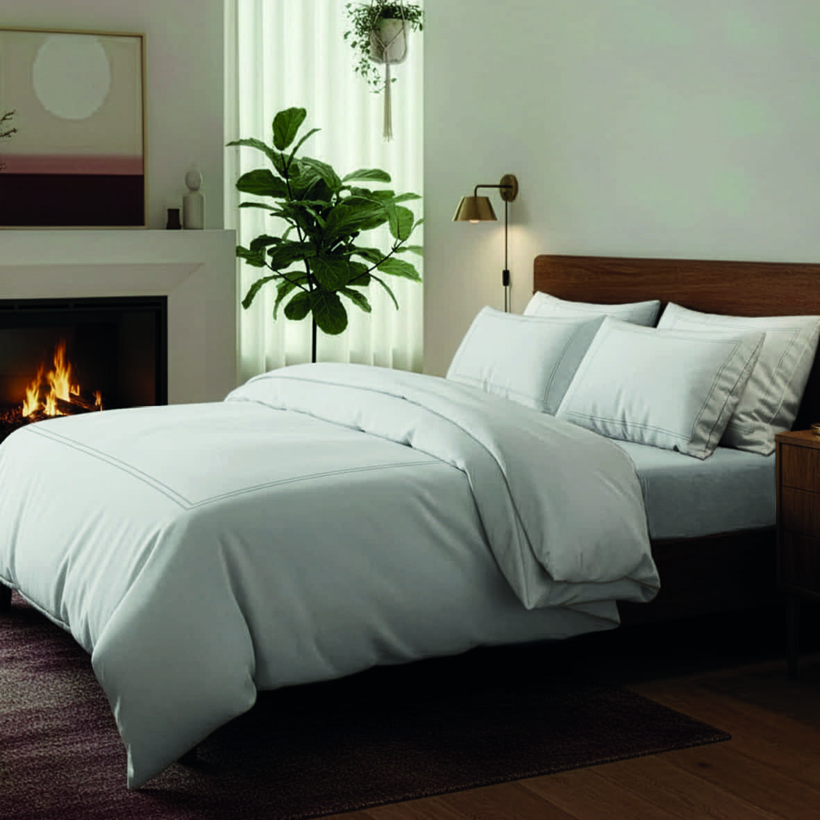 Drap plat satin de coton - Annecy Grey / Blanc - 240 x 300 cm – Image 3