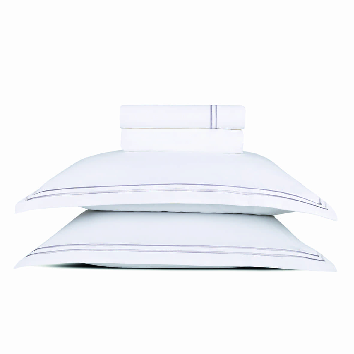 Ensemble de draps satin de coton - Annecy Grey / Blanc - 230 x 270 cm + 150 x 200 x 30 cm + 2 x (50 x 80 cm)