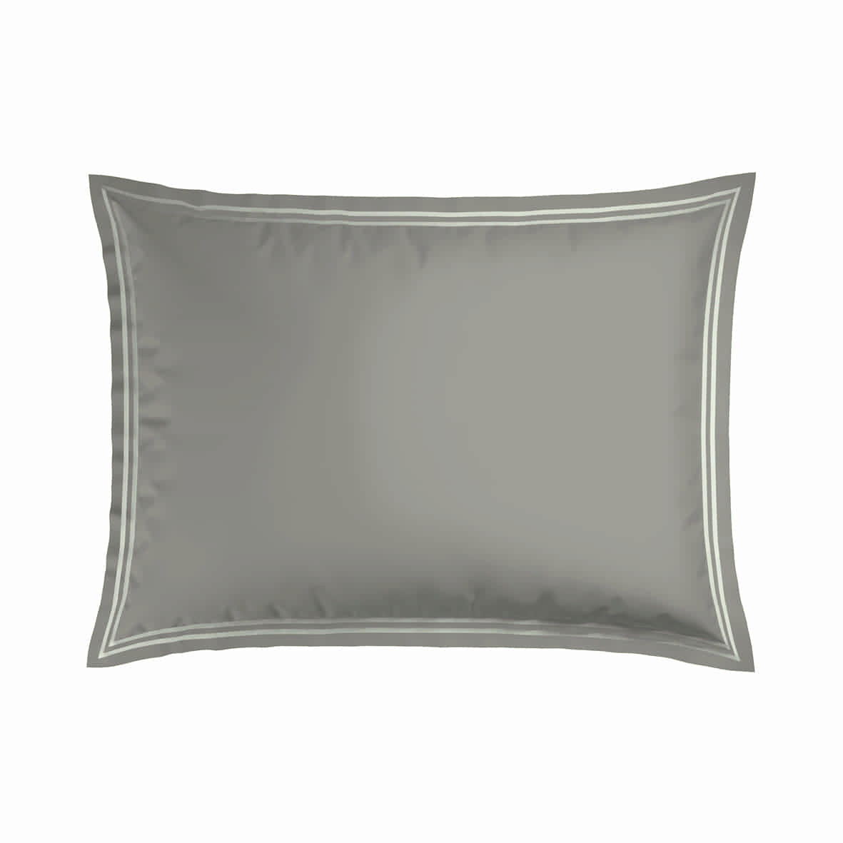 Set de 2 taies d'oreiller satin de coton - Annecy Blanc / Taupe - 2 x (50 x 70 cm)