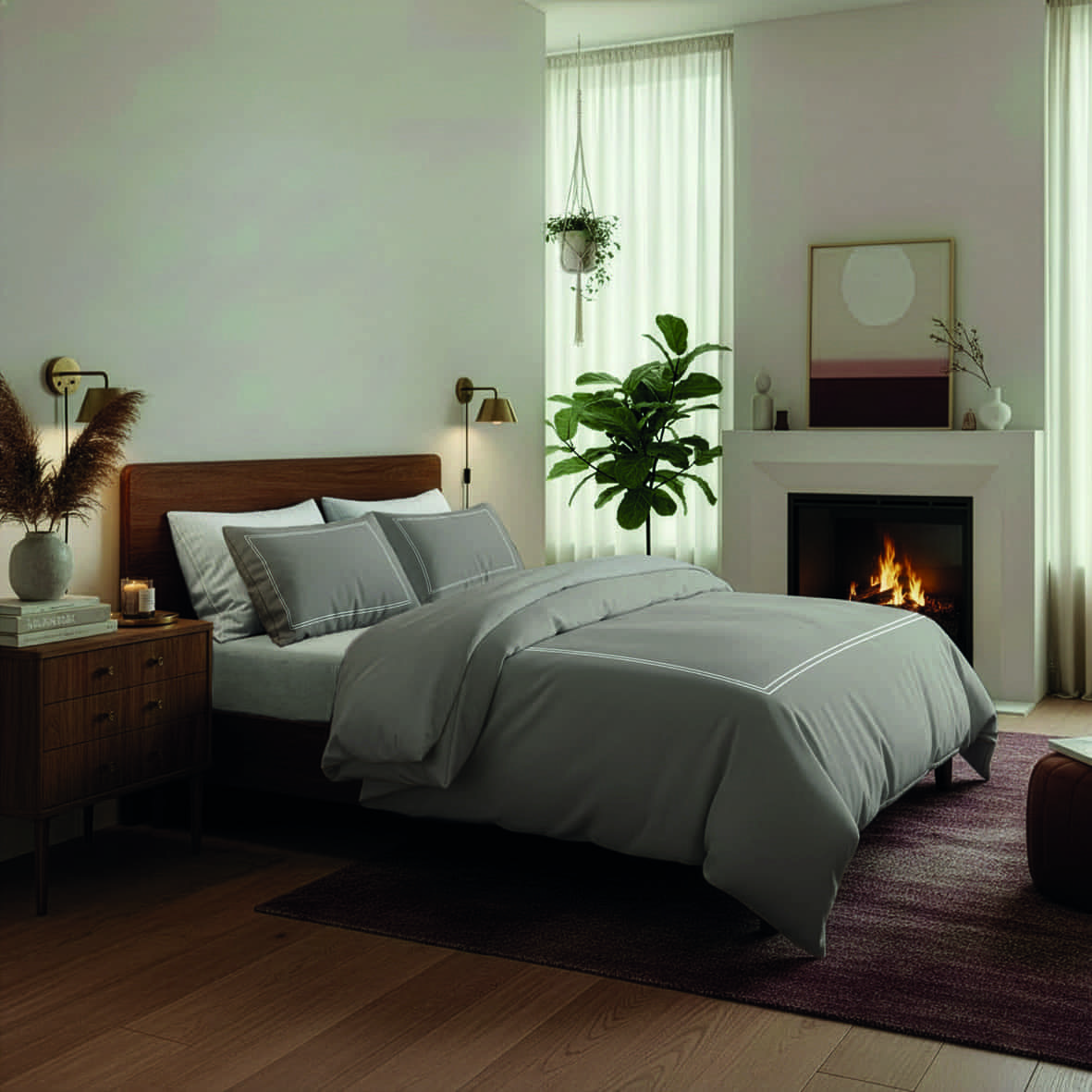 Set de 2 taies d'oreiller satin de coton - Annecy Blanc / Taupe - 2 x (50 x 70 cm) – Image 2