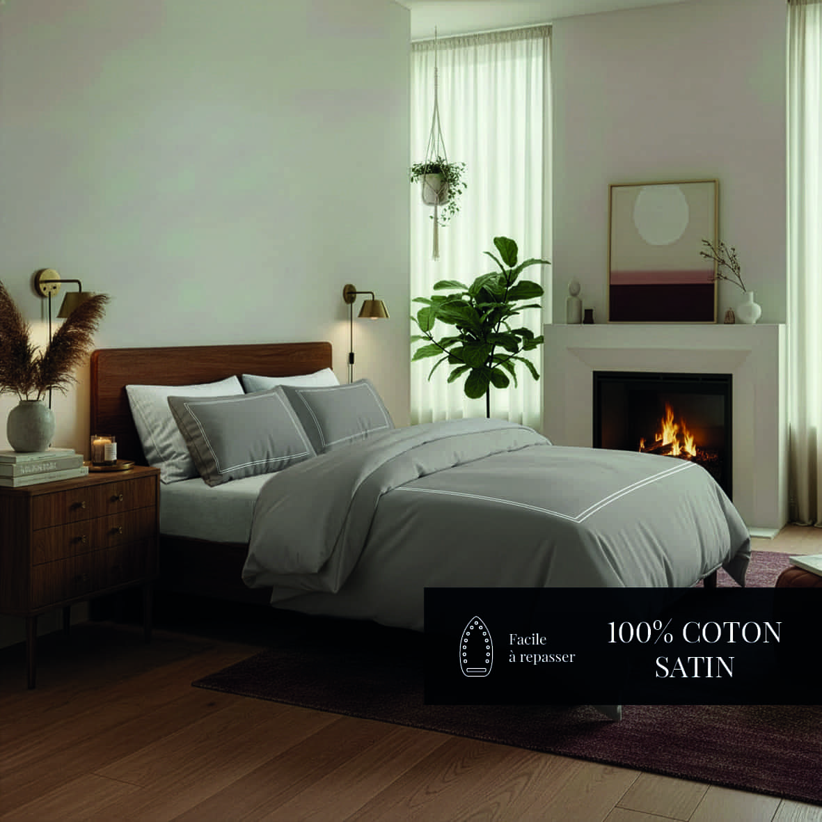 Set de 2 taies d'oreiller satin de coton - Annecy Blanc / Taupe - 2 x (50 x 70 cm) – Image 4