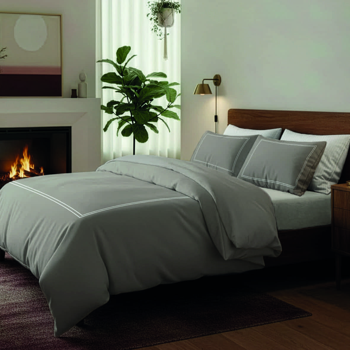 Set de 2 taies d'oreiller satin de coton - Annecy Blanc / Taupe - 2 x (50 x 70 cm) – Image 3