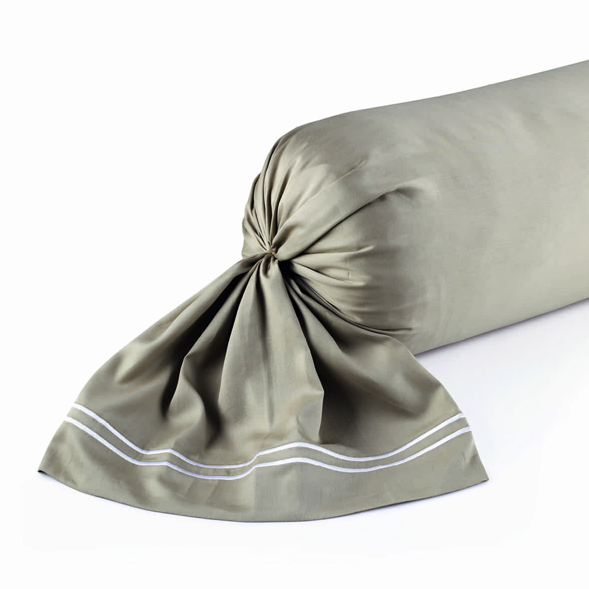 Taie de traversin satin de coton - Annecy Blanc / Taupe - 43 x 210 cm