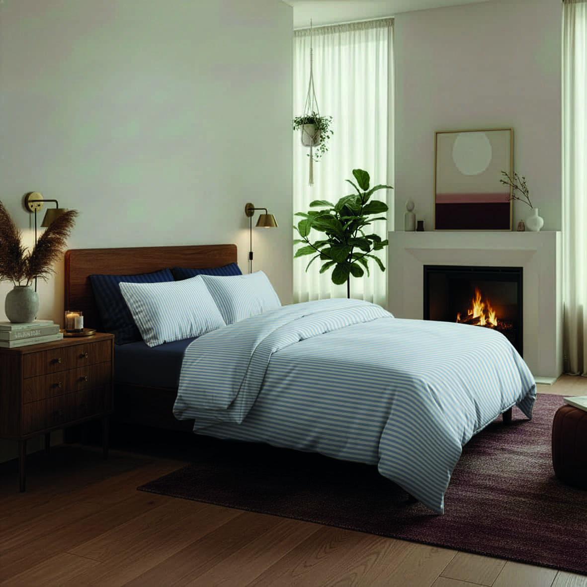 Housse de couette + taie d'oreiller coton percale - Sorbonne Bleu clair - 140 x 200 cm + 63 x 63 cm – Image 2