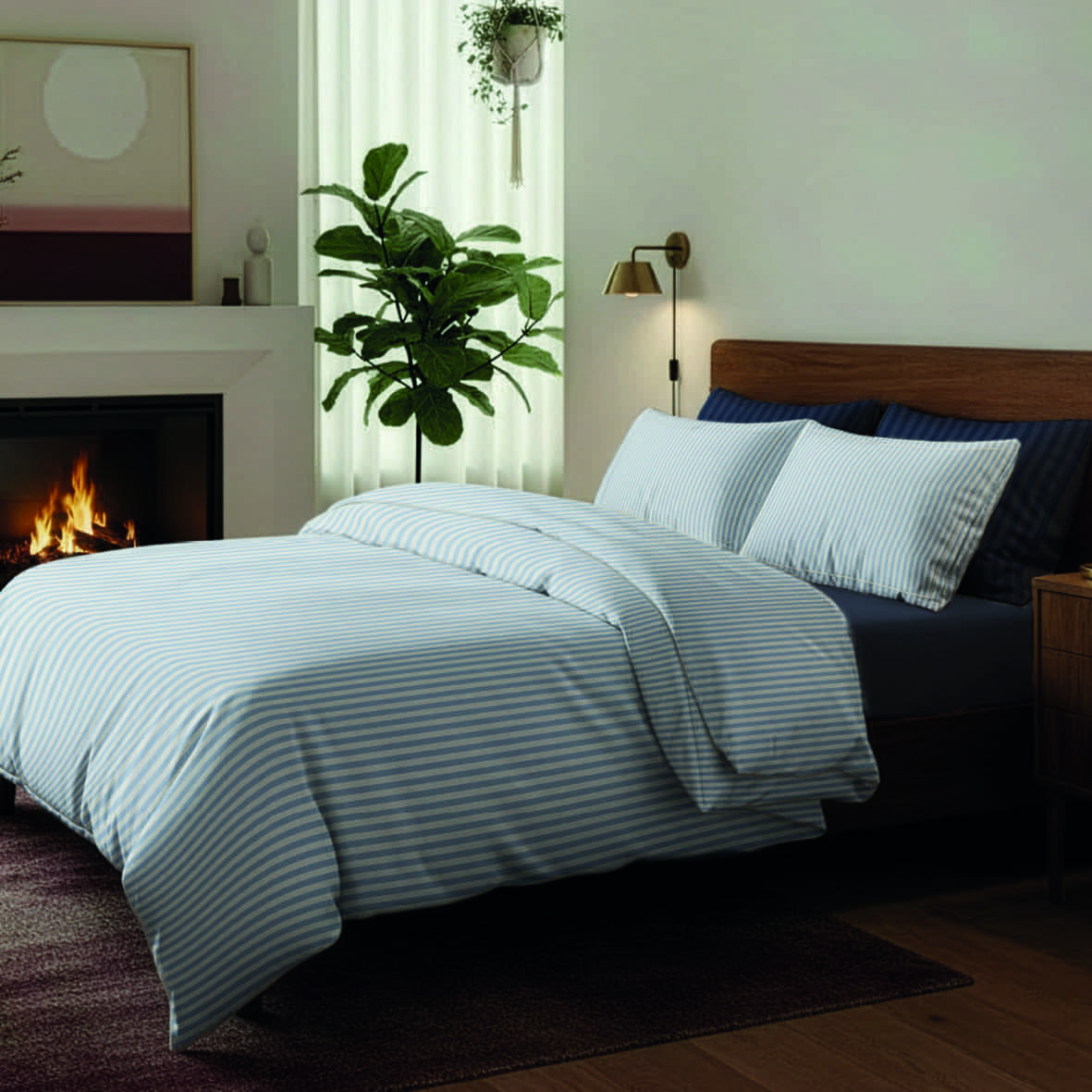 Housse de couette + taie d'oreiller coton percale - Sorbonne Bleu clair - 140 x 200 cm + 63 x 63 cm – Image 3