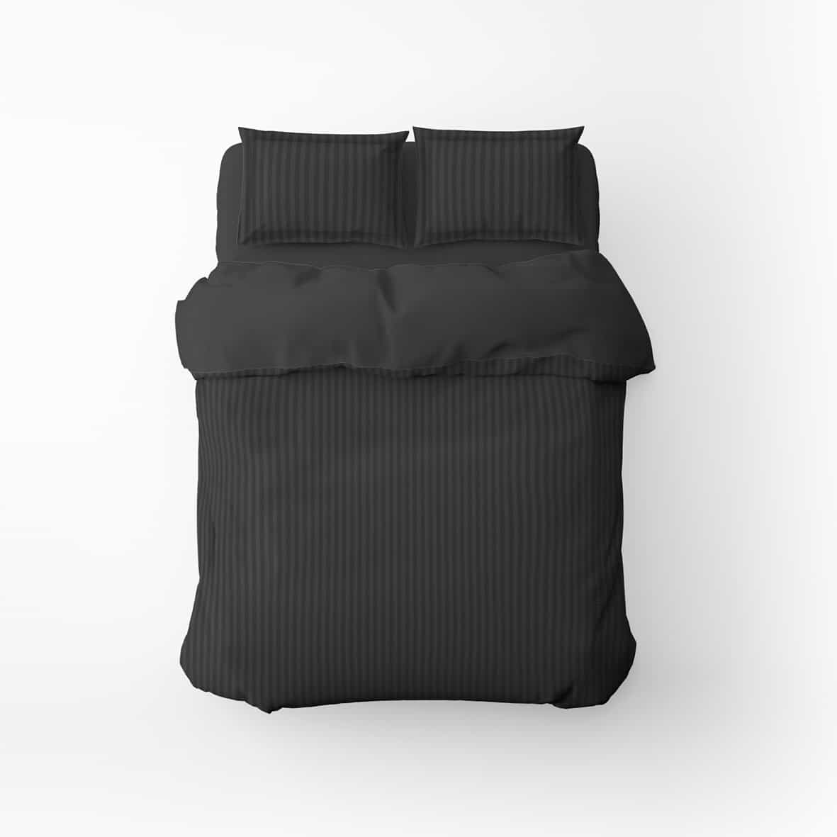 Housse de couette + 2 taies d'oreiller satin de coton rayure tissé dobby -  Gris 03 - 260 x 240 cm + 2 x (63 x 63 cm)