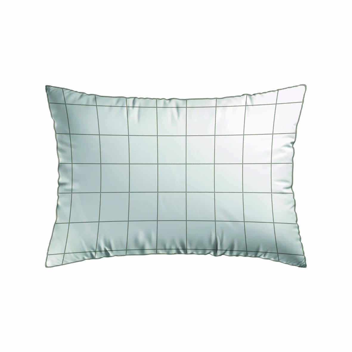 Set de 2 taies d'oreiller satin de coton - Carreaux minimalistes Blanc / Taupe - 2 x (50 x 70 cm)