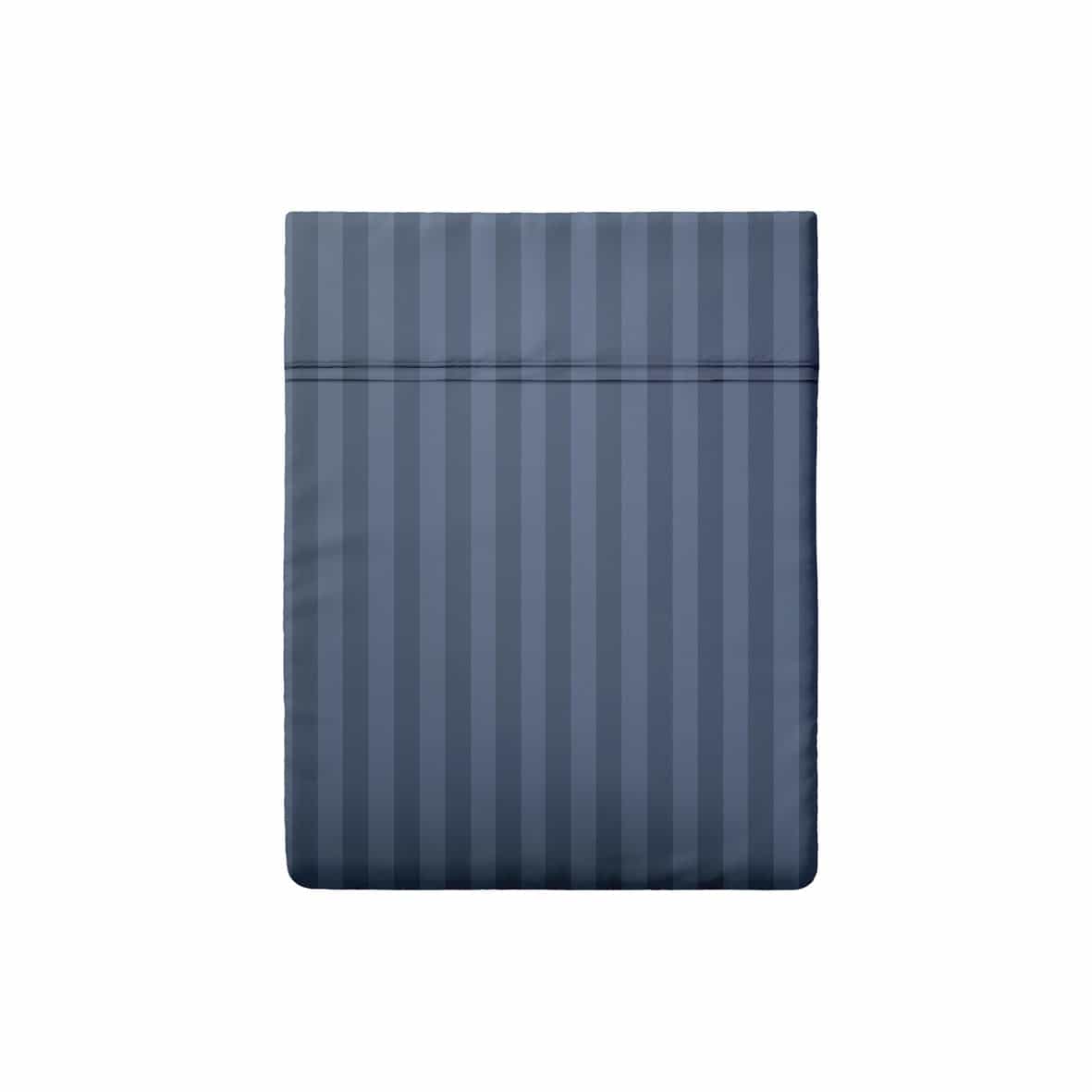 Drap plat satin de coton dobby stripe -  Bleu 06 - 260 x 290 cm
