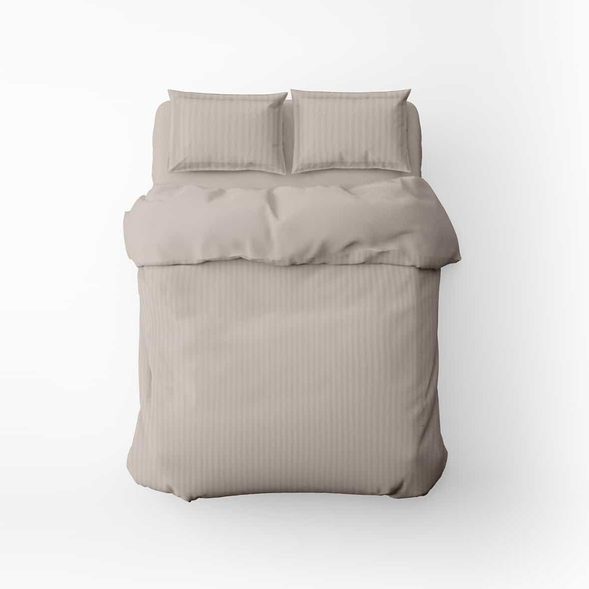 Housse de couette + 2 taies d'oreiller satin de coton rayure tissé dobby -  Taupe 01 - 260 x 240 cm + 2 x (63 x 63 cm)