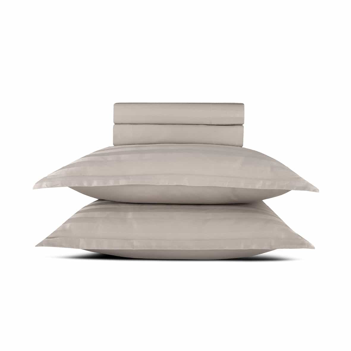 Ensemble de draps satin de coton rayure tissé dobby -  Taupe 01 - 230 x 290 cm + 180 x 200 x 30 cm + 2 x (50 x 80 cm)