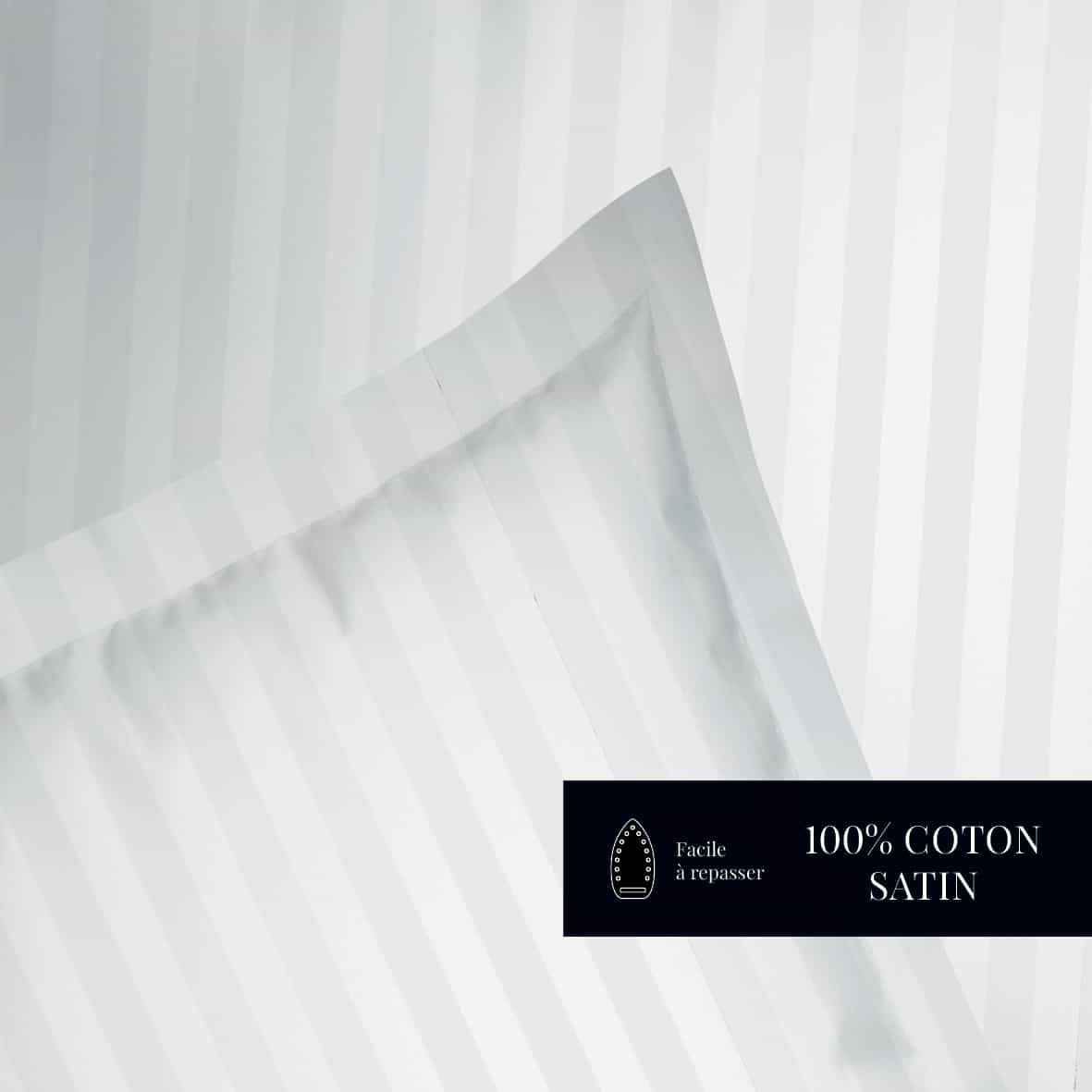 Set de 2 taies d'oreiller satin de coton rayure tissé dobby - Blanc 01 - 2 x (80 x 80 cm) – Image 4