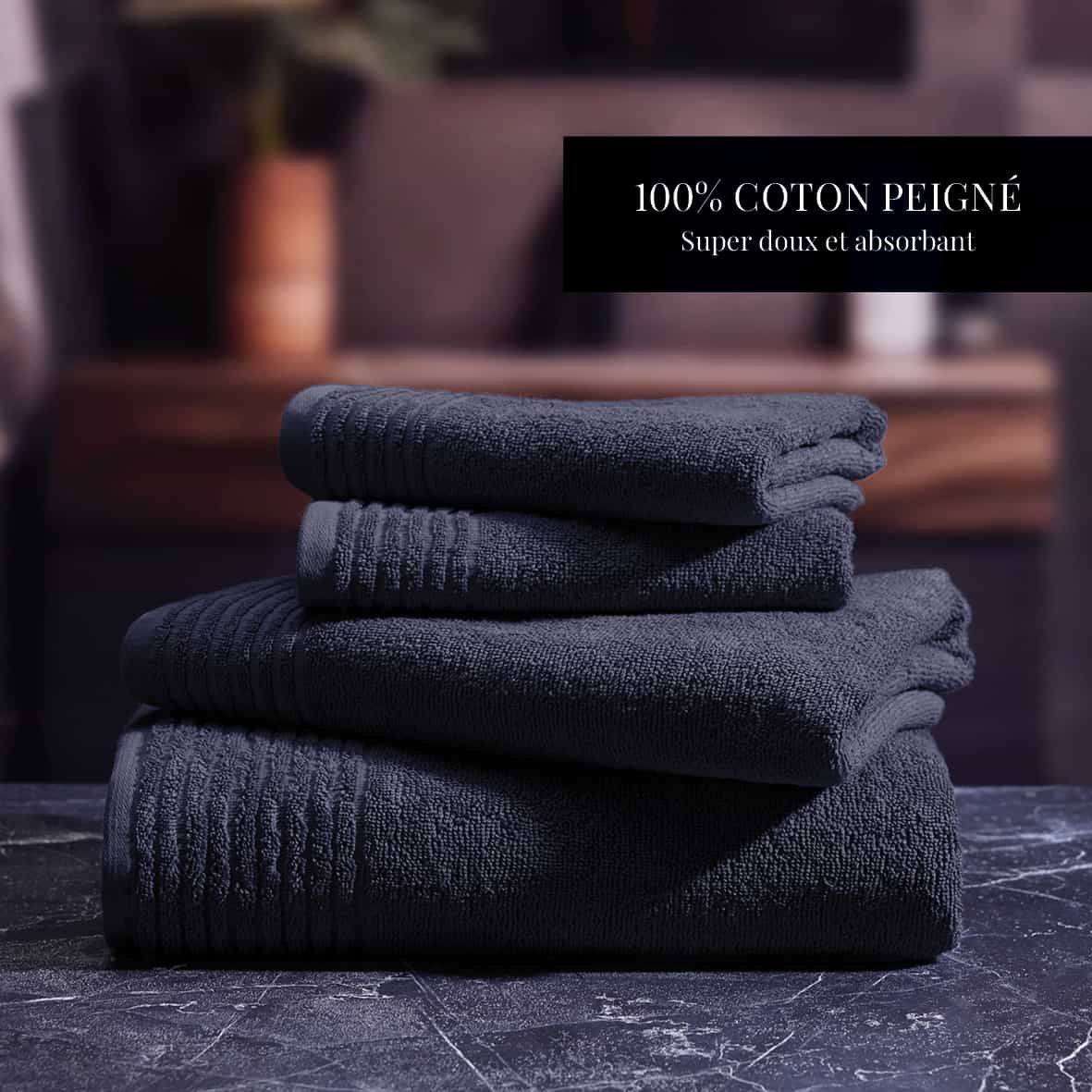 Gant de toilette coton peigné LT - Ecume Bleu foncé - 6 x (15 x 21 cm) – Image 4