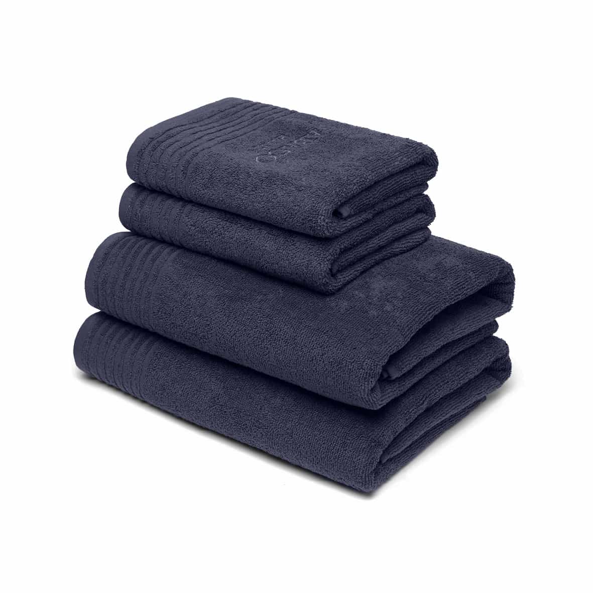 Serviette + drap de bain coton peigné LT - Ecume Bleu foncé - 2 x (50 x 100 cm) + 2 x (70 x 140 cm)