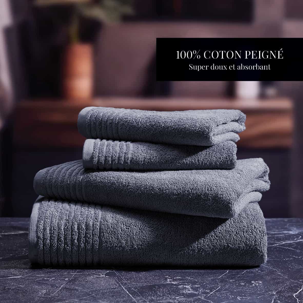 Drap de bain coton peigné LT - Ecume Bleu gris - 100 x 150 cm – Image 4