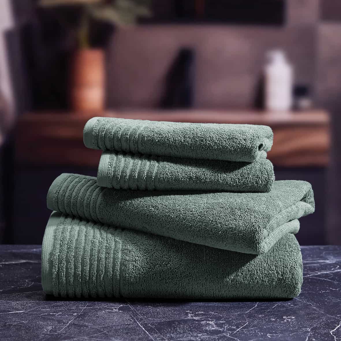 Serviette coton peigné LT - Ecume Vert bouteille - 2 x (50 x 100 cm) – Image 3