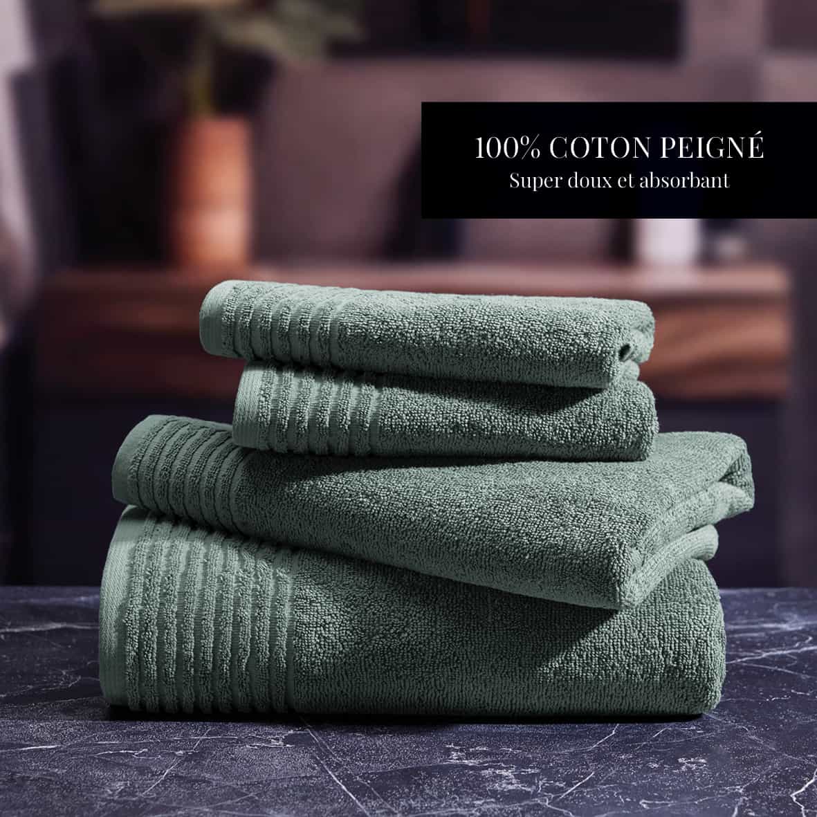 essuie-mains coton peigné LT - Ecume Vert bouteille - 2 x (45 x 45 cm) – Image 4