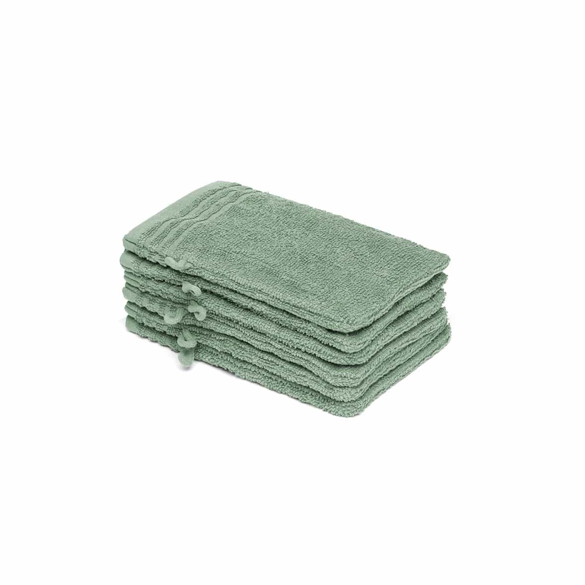 Gant de toilette coton peigné LT - Ecume Vert sauge - 6 x (15 x 21 cm)