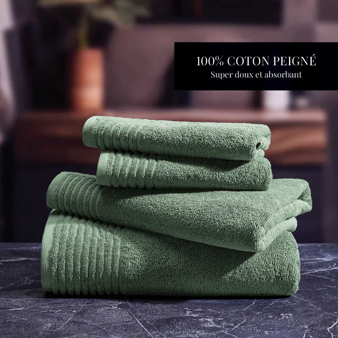 essuie-mains coton peigné LT - Ecume Vert sauge - 2 x (45 x 45 cm) – Image 4