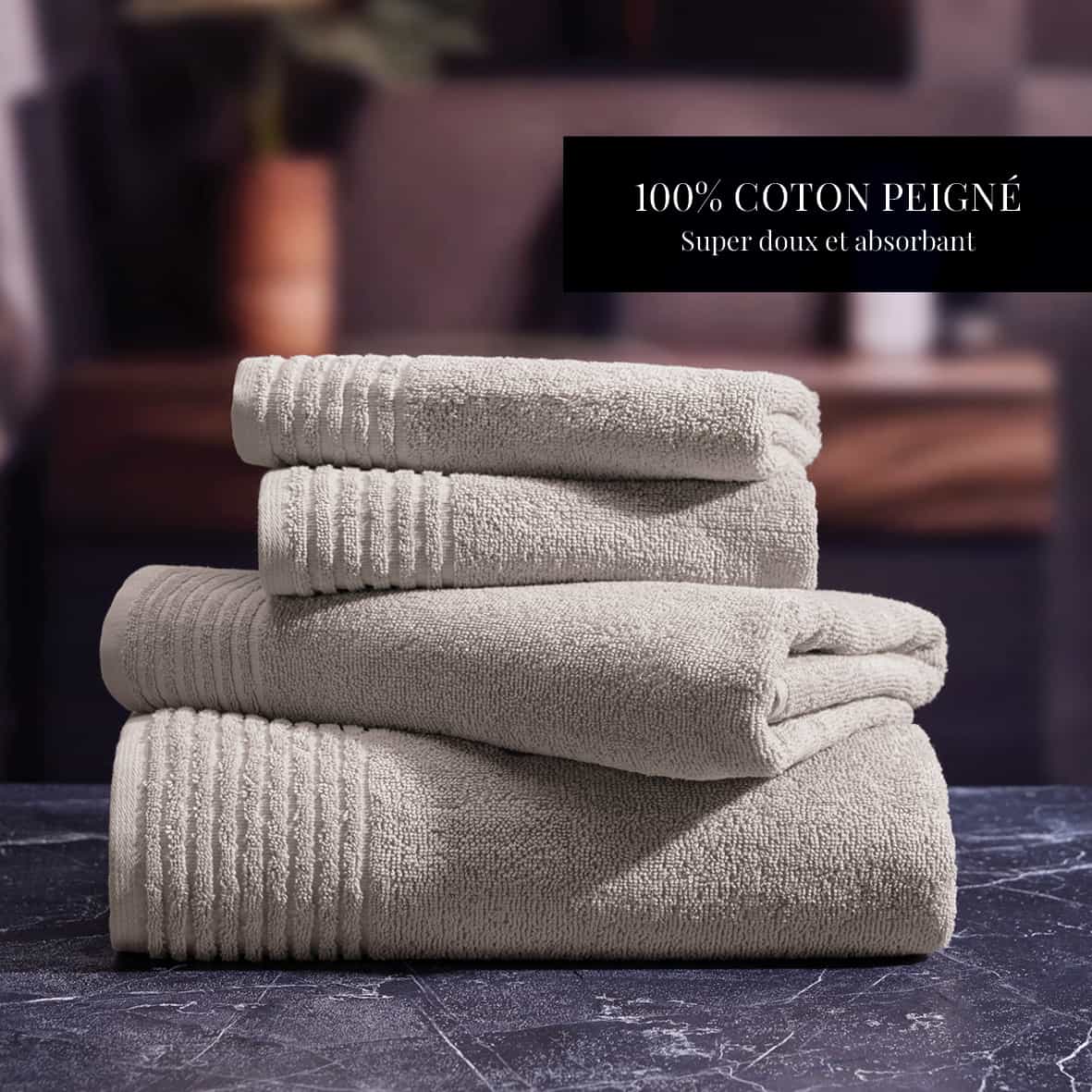 Drap de bain coton peigné LT - Ecume Sable - 100 x 150 cm – Image 4