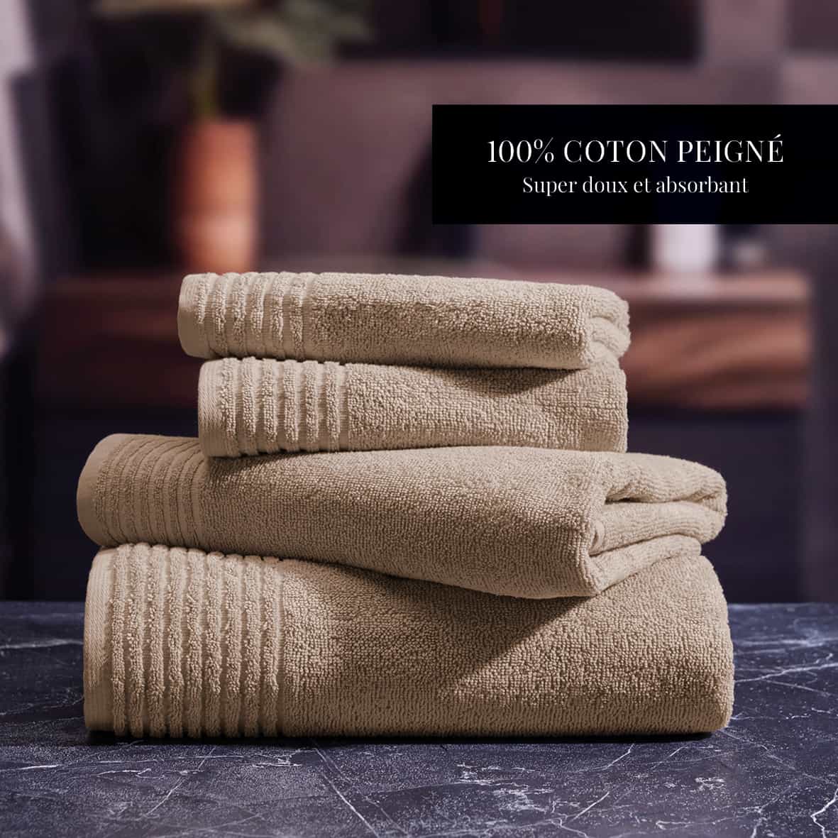 Serviette coton peigné LT - Ecume Taupe - 2 x (50 x 100 cm) – Image 4