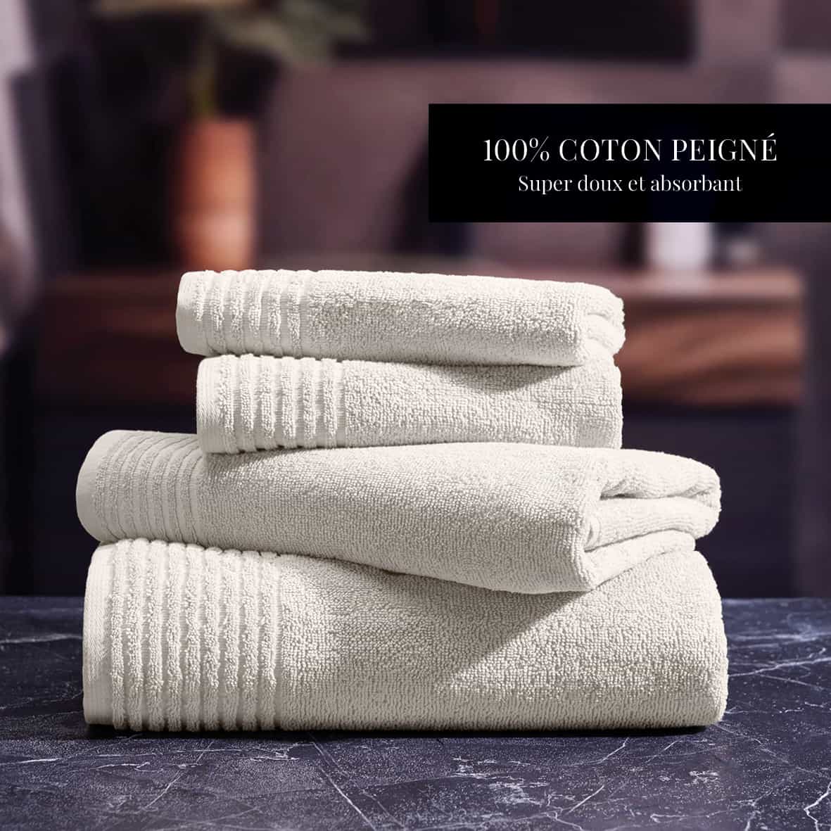 Serviette coton peigné LT - Ecume Blanc - 2 x (50 x 100 cm) – Image 4