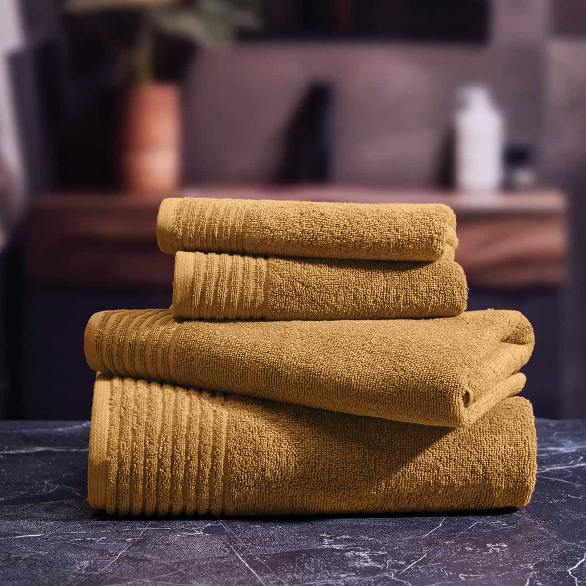 Gant de toilette coton peigné LT - Ecume Jaune moutarde - 6 x (15 x 21 cm) – Image 3