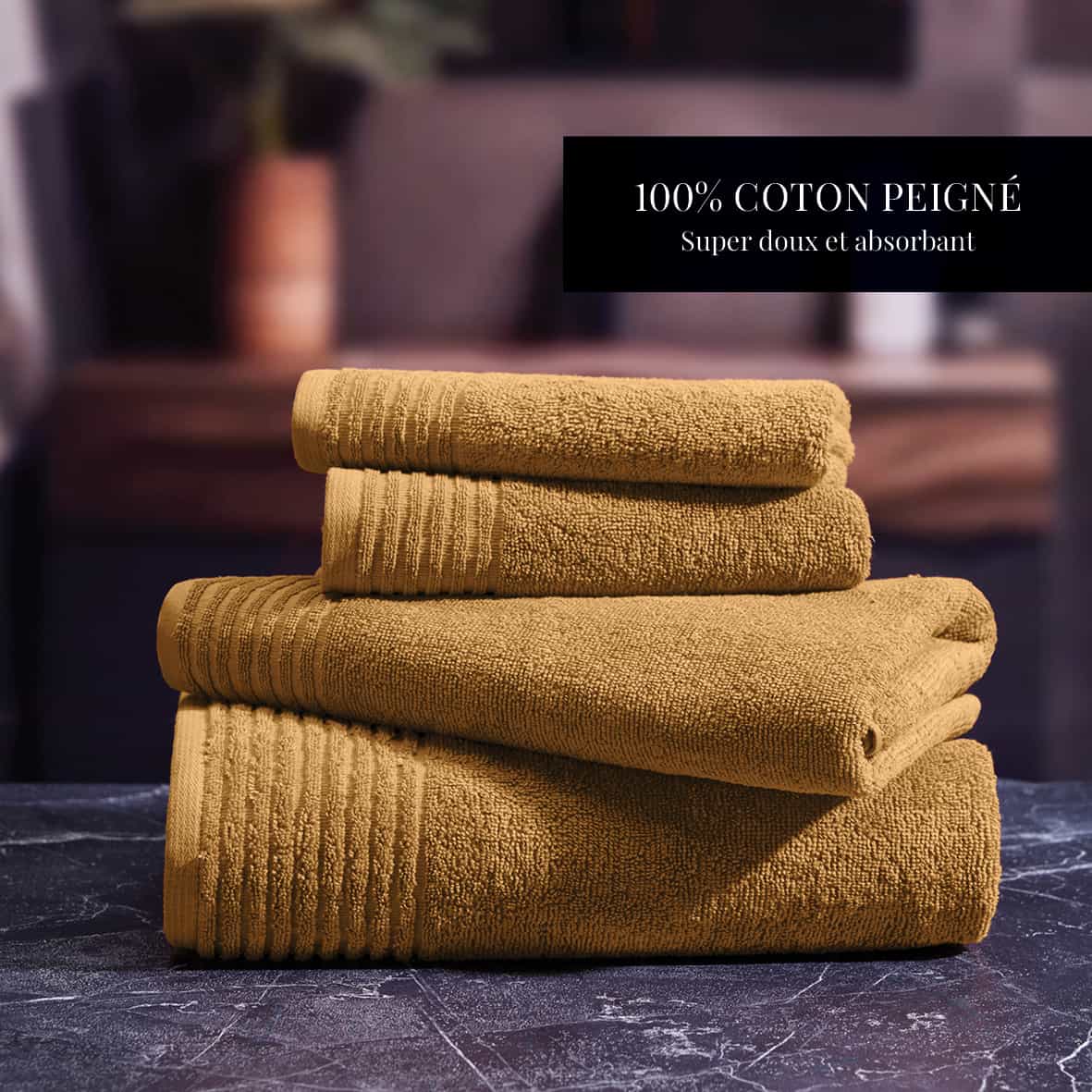 Gant de toilette coton peigné LT - Ecume Jaune moutarde - 6 x (15 x 21 cm) – Image 4