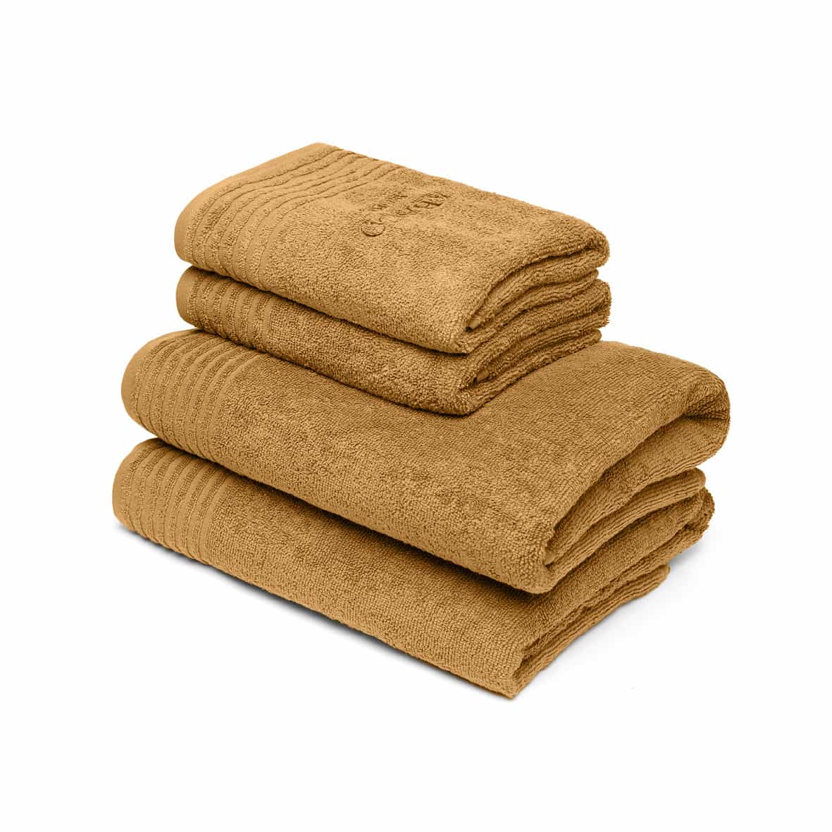 Serviette + drap de bain coton peigné LT - Ecume Jaune moutarde - 2 x (50 x 100 cm) + 2 x (70 x 140 cm)