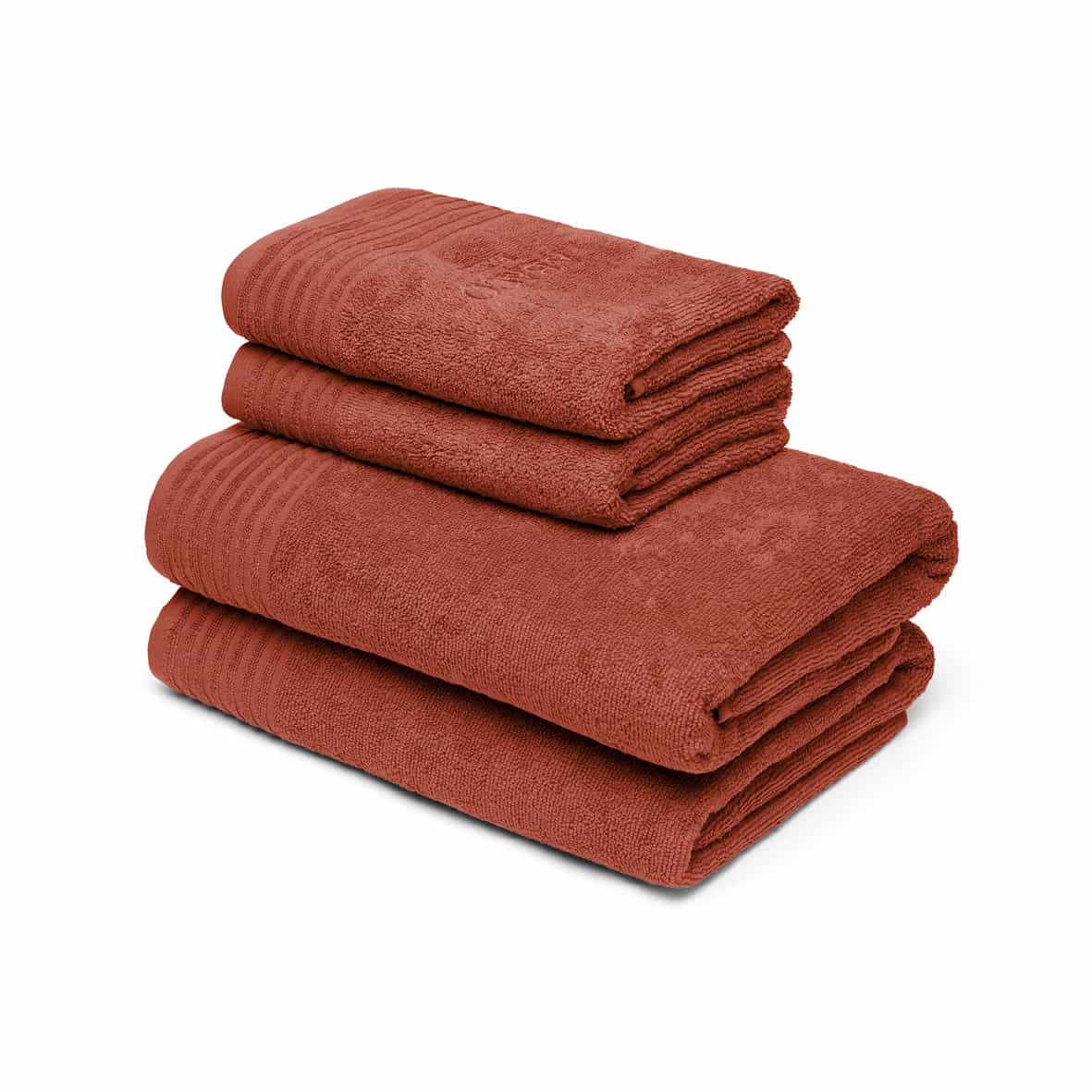 Serviette + drap de bain coton peigné LT - Ecume Terracotta - 2 x (50 x 100 cm) + 2 x (70 x 140 cm)