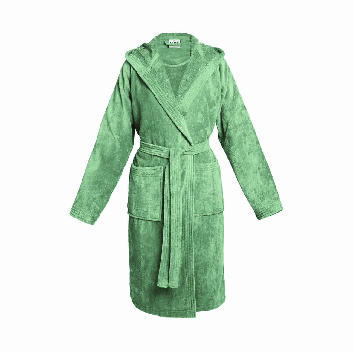 Peignoir coton velours avec capuche - Uni Vert sauge - M / L