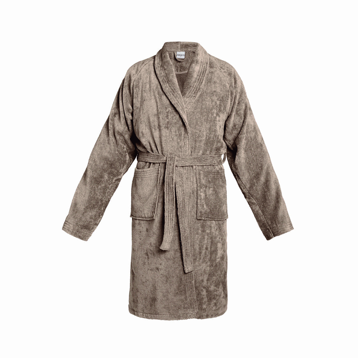 Peignoir avec col châle en coton velours - Uni Taupe - M / L