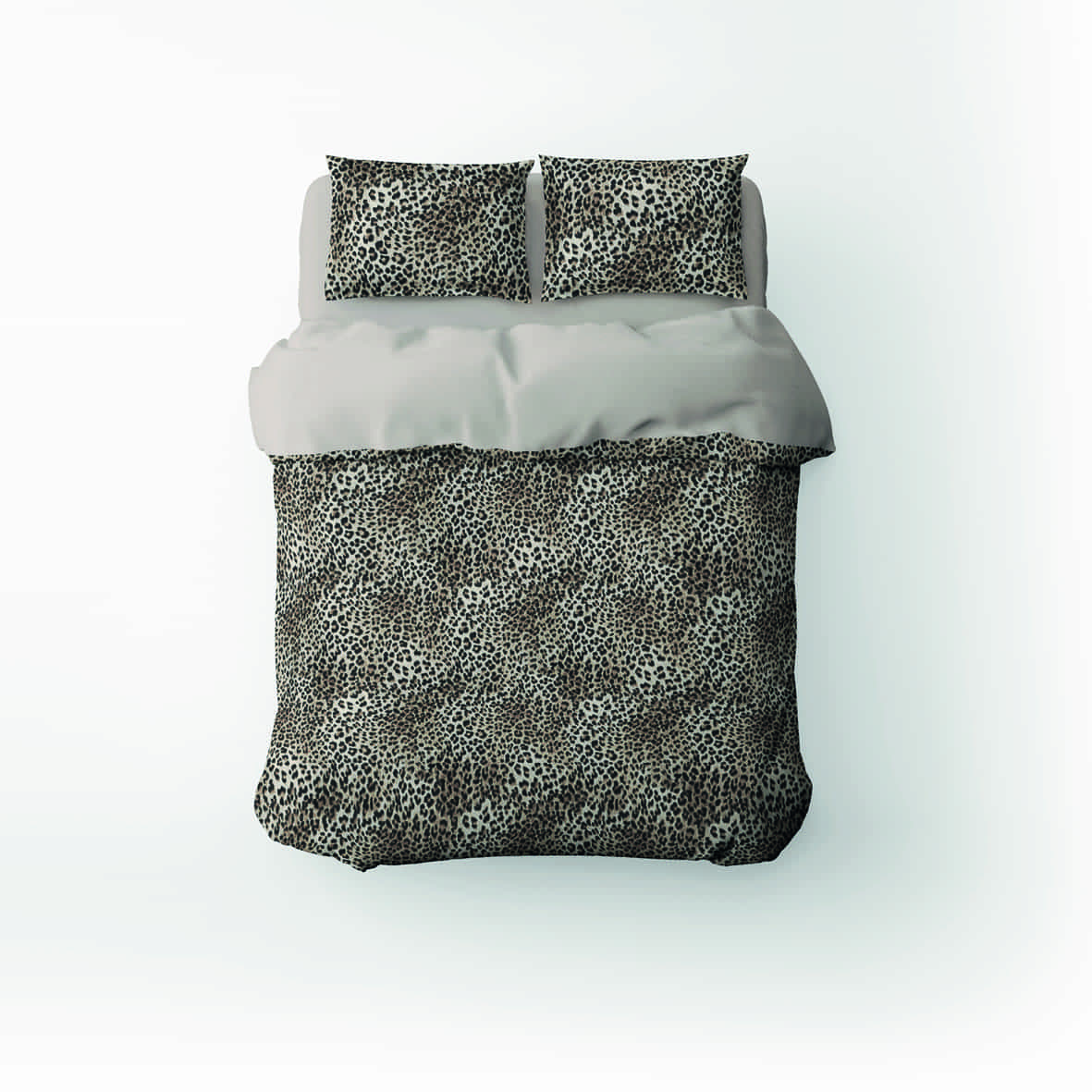 Housse de couette + taie d'oreiller satin de coton - Fauve Brun Clair - 260 x 240 cm + 2 x (63 x 63 cm)
