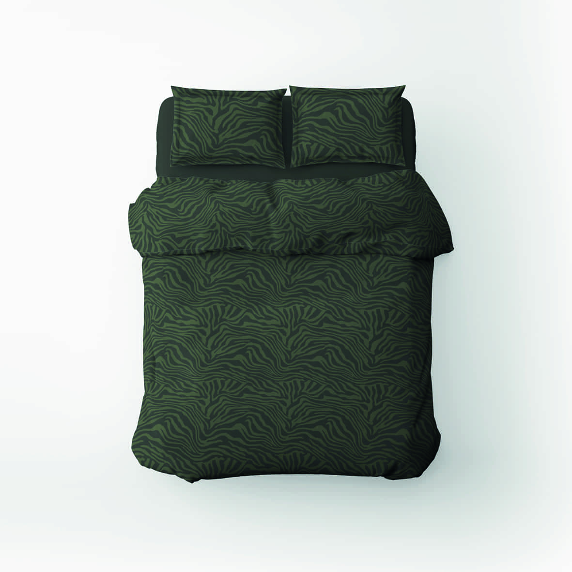 Housse de couette + taie d'oreiller satin de coton Evasion zébrée Vert foncé - 260 x 240 cm + 2 x (63 x 63 cm)