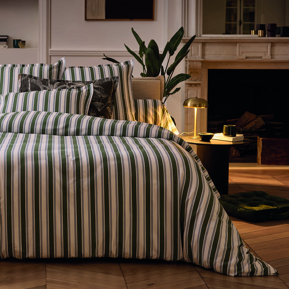 Housse de couette + taie d'oreiller satin de coton Soline Vert / Bleu - 240 x 220 cm + 2 x (80 x 80 cm) – Image 3