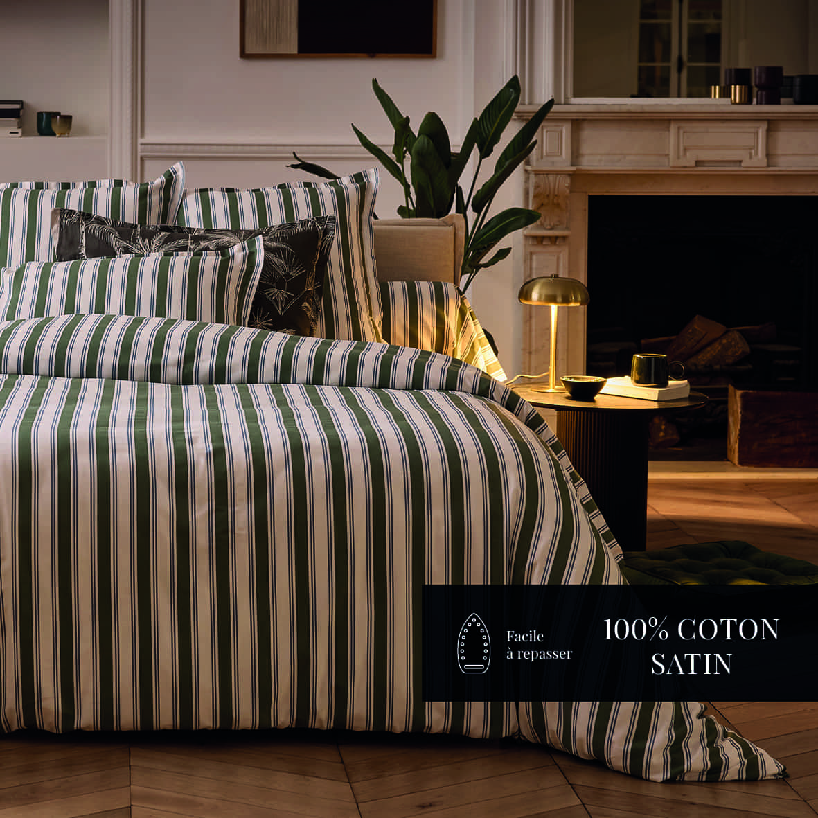 Housse de couette + taie d'oreiller satin de coton Soline Vert / Bleu - 240 x 220 cm + 2 x (80 x 80 cm) – Image 4