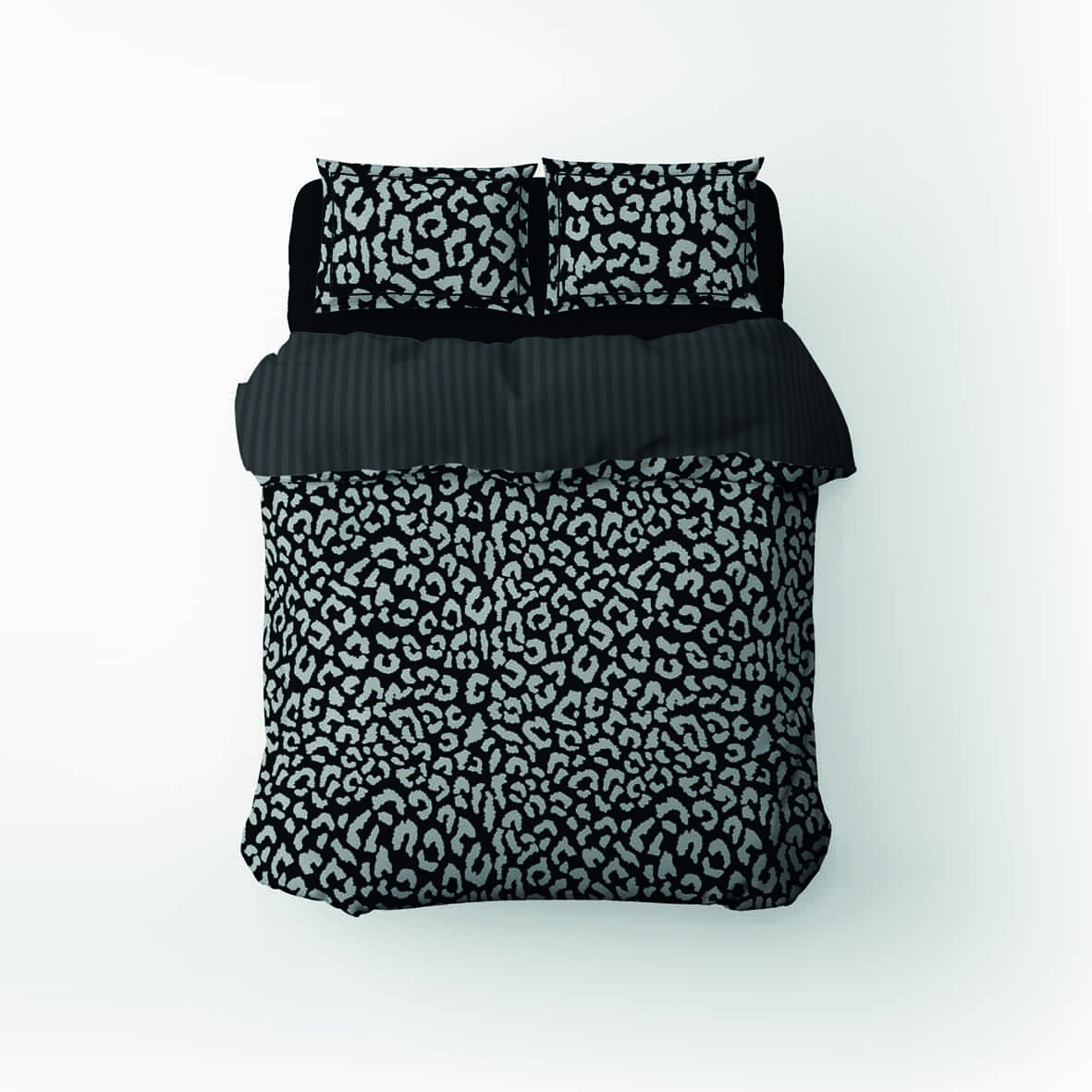 Housse de couette + taie d'oreiller satin de coton Instinct Noir - 260 x 240 cm + 2 x (63 x 63 cm)
