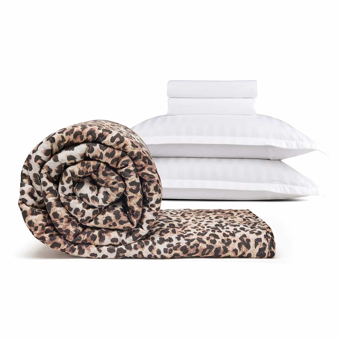 Ensemble de draps + couvre-lit de cotton satin - Dobby stripe woven / Fauve Blanc / Brun clair