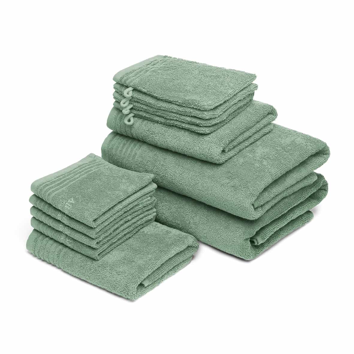 Ensemble complet de linge de bain coton peigné LT - Ecume Vert sauge