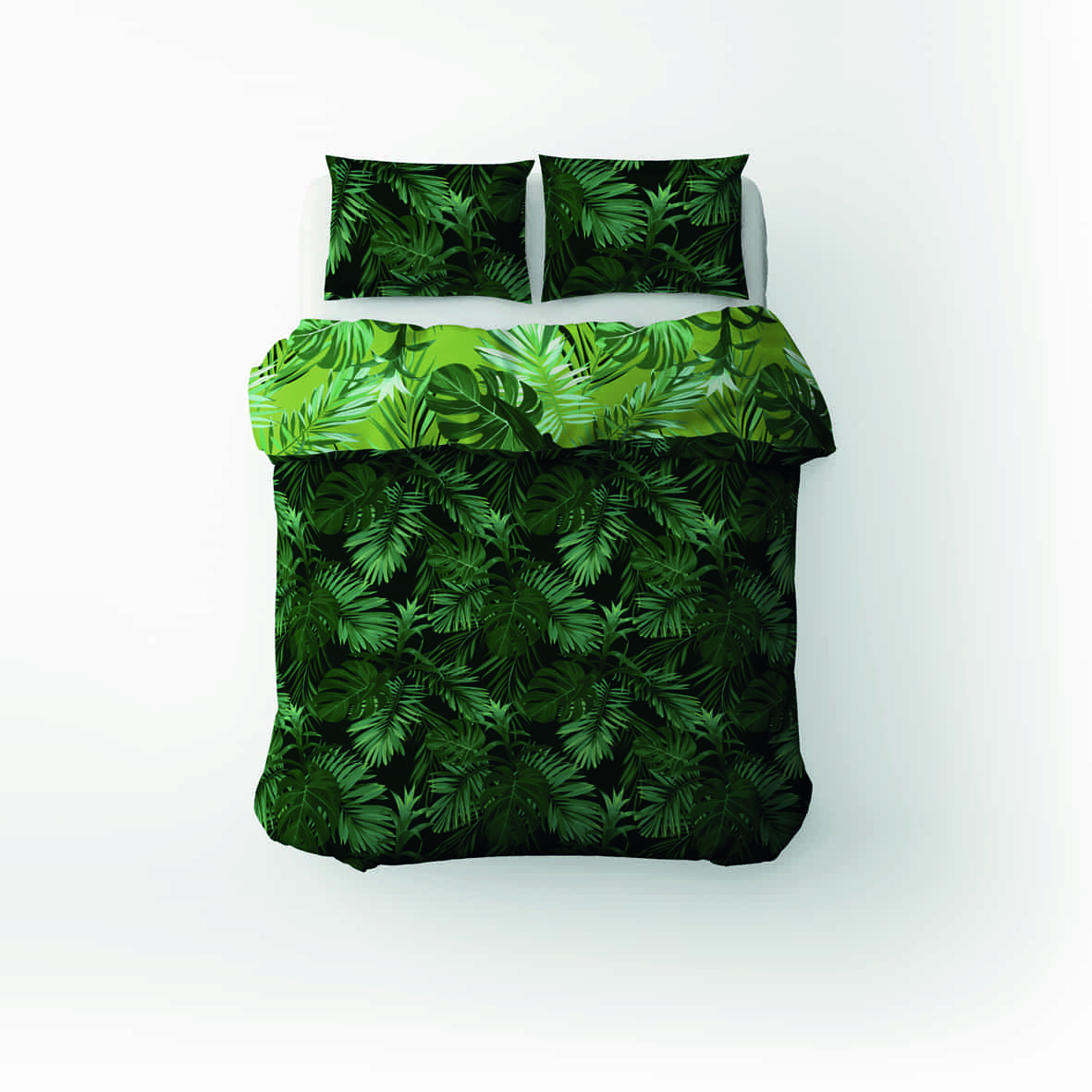 Housse de couette + taie d'oreiller satin de coton - Selva Vert - 260 x 240 cm + 2 x (63 x 63 cm)