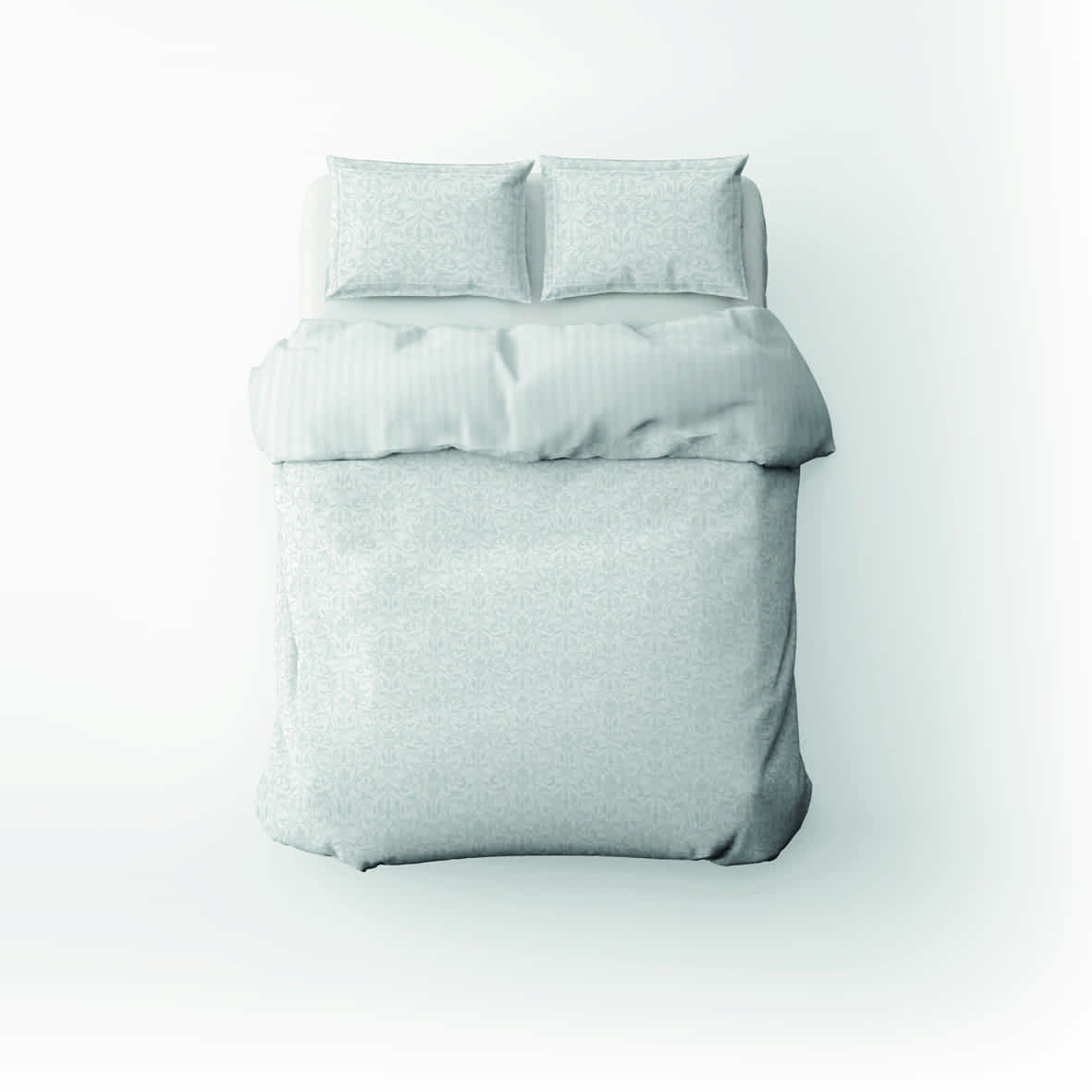 Housse de couette + taie d'oreiller satin de coton tissé Jacquard - Symphonie classique Blanc - 260 x 240 cm + 2 x (63 x 63 cm)